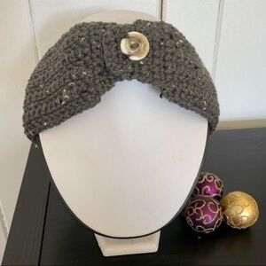 2/$49 Handmade Crochet Ear Warmer Headband Charcoal Green Button Camo 24” Winter